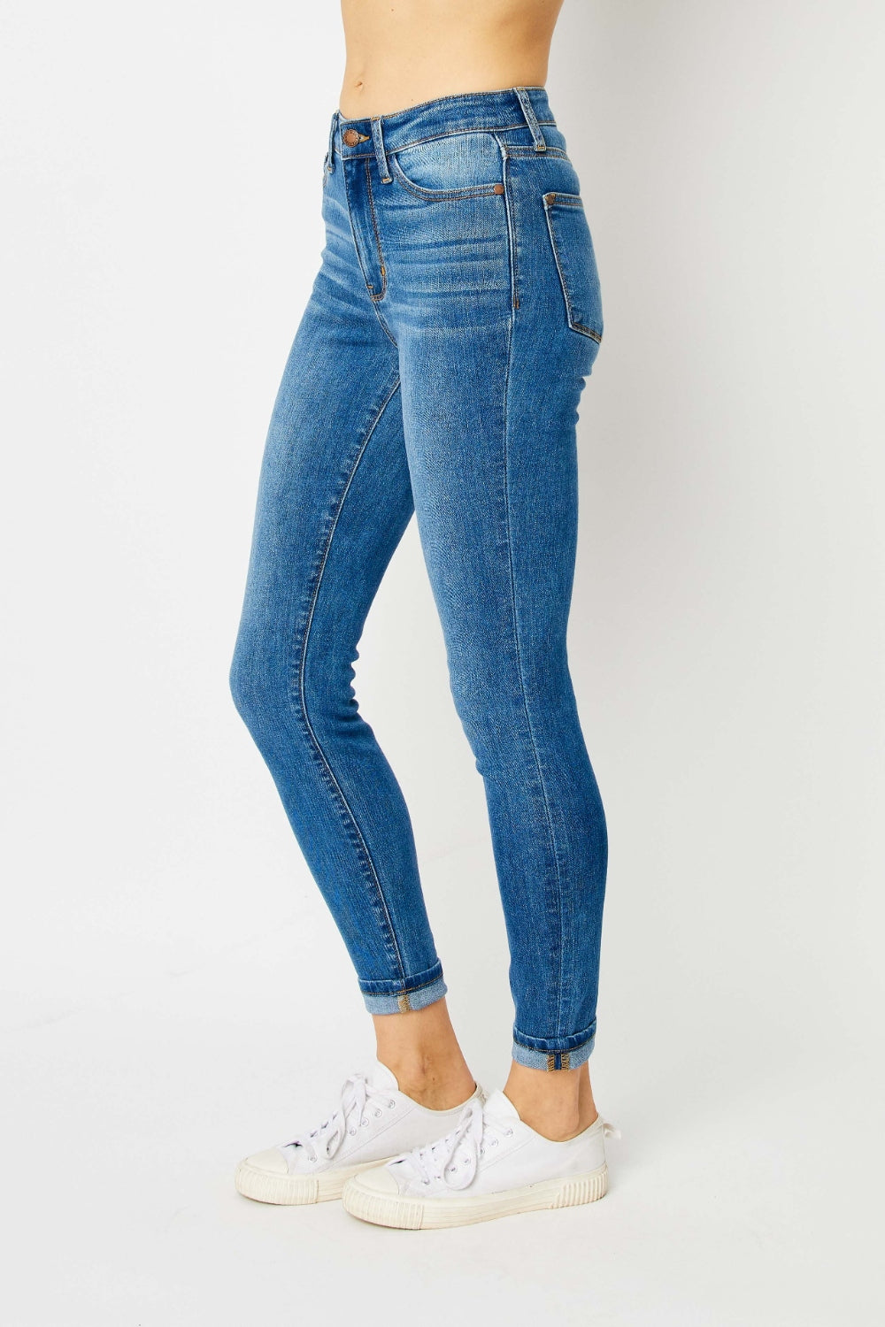 Judy Blue Full Size Cuffed Hem Low Waist Skinny Jeans