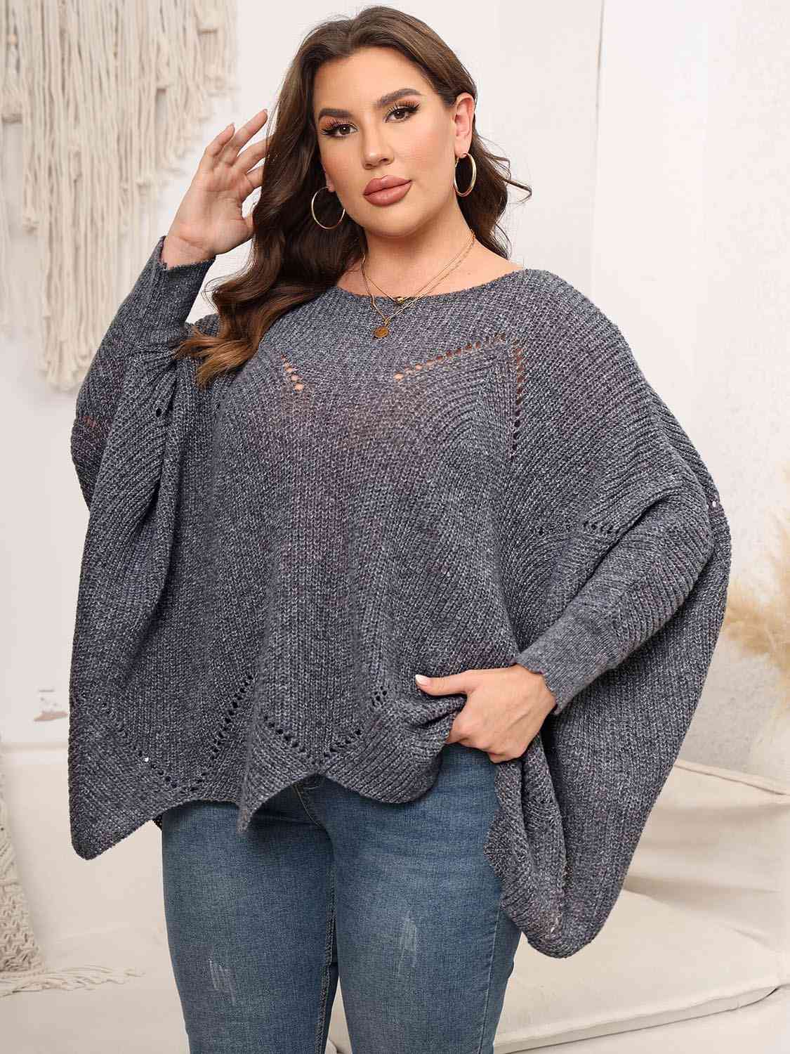 Plus Size Round Neck Batwing Sleeve Sweater