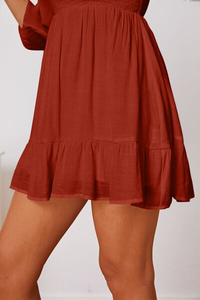 Frill Balloon Sleeve Ruffle Hem Mini Dress