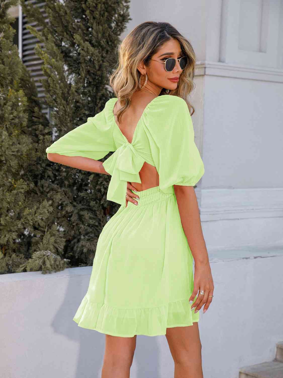 Square Neck Ruffle Hem Dress