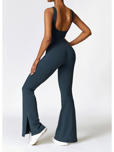 Wide Strap Bootcut Slit Active Jumpsuit