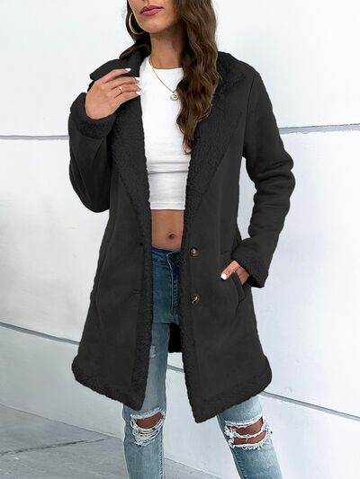 Contrast Button Up Lapel Collar Long Sleeve Coat