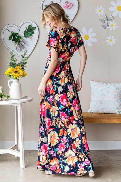 Heimish Full Size Floral Surplice Tie Waist Maxi Dress