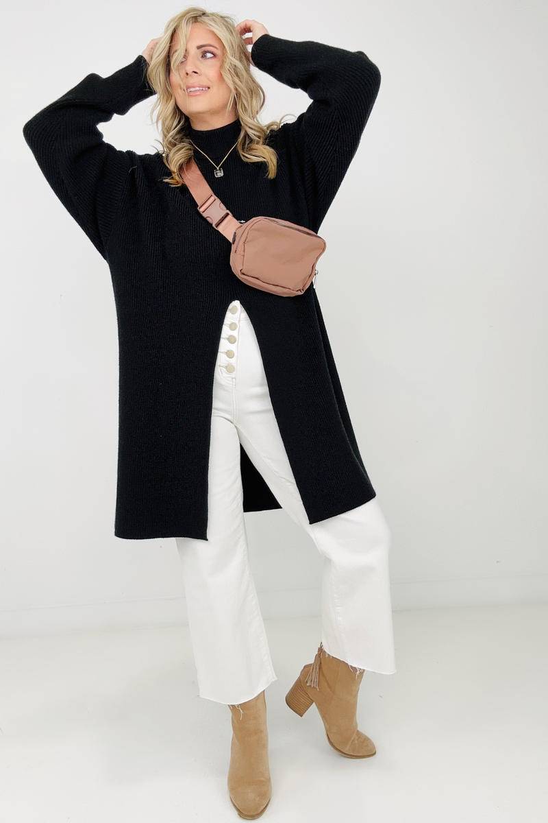 "Mara" Mockneck Front Slit Sweater