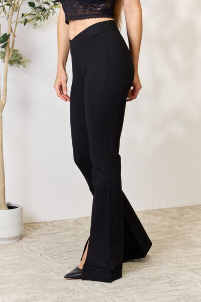 Kancan V-Waistband Slit Flare Pants