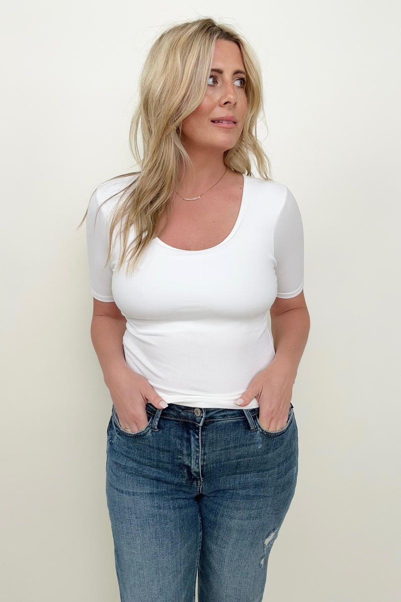 New Colors! - Fawnfit Basic Ribbed Fitted Tee with Built In Bra